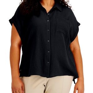 Calvin Klein Women’s Plus Cotton Tunic Button-Down Top